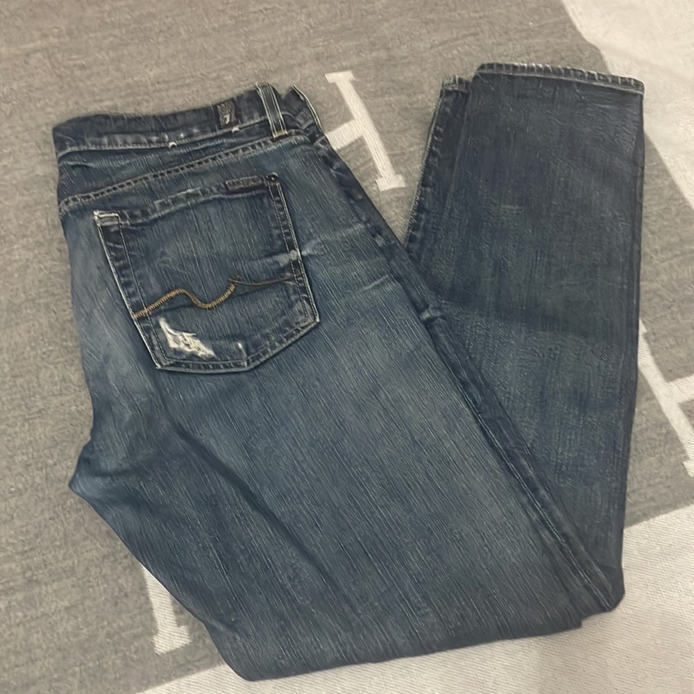 7 For All Mankind Josefina Skinny Boyfriend Destroyed Jeans Distressed Denim - Picture 2 of 6